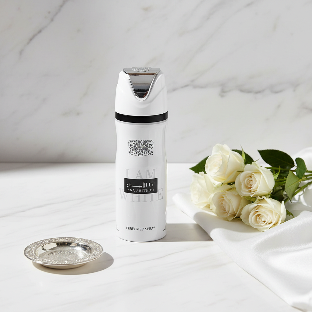 Ana Abiyedh - Lifestyle white marble with white roses and silk