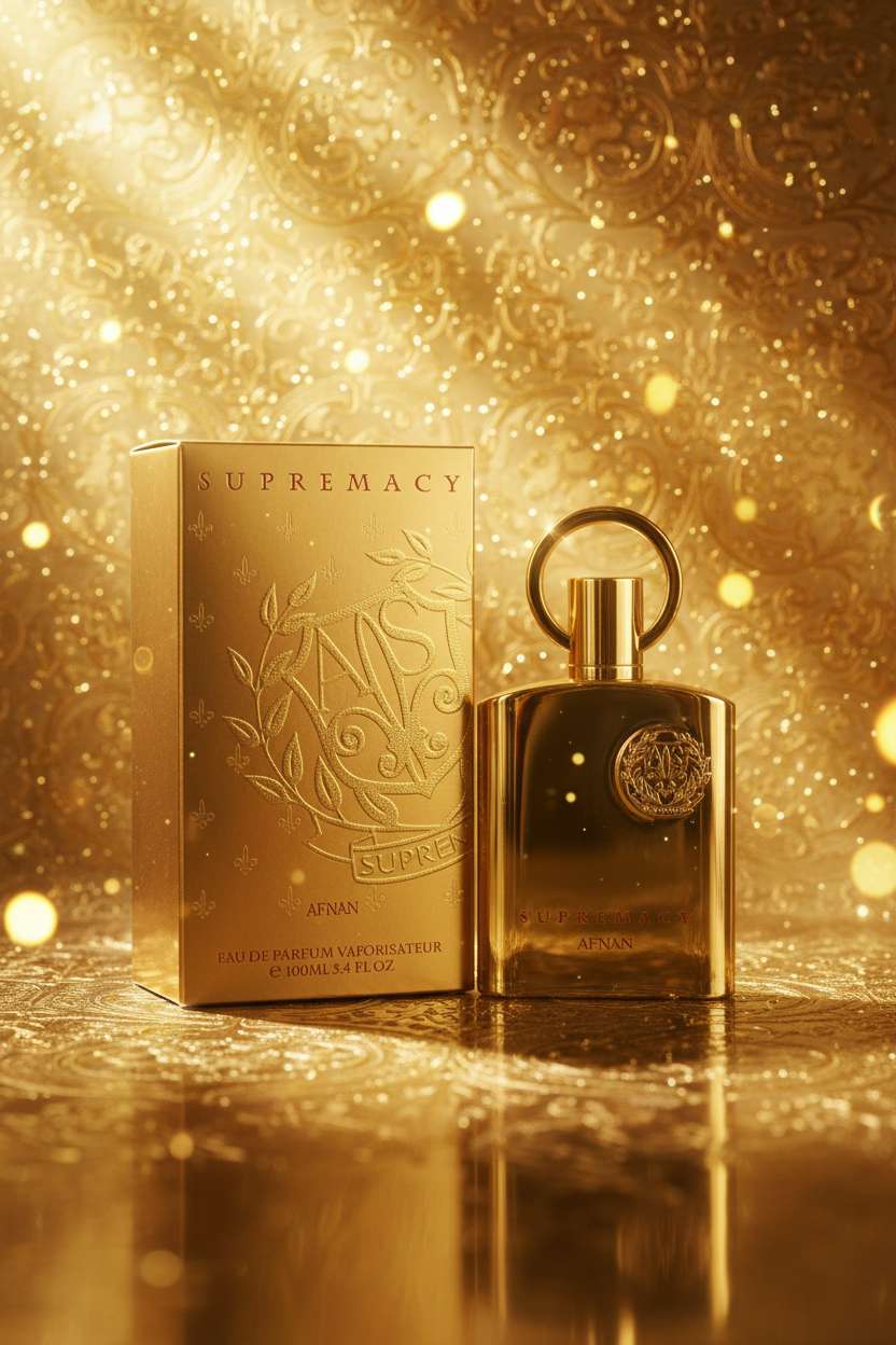 Afnan Supremacy Gold dramatic gold luxury editorial shot