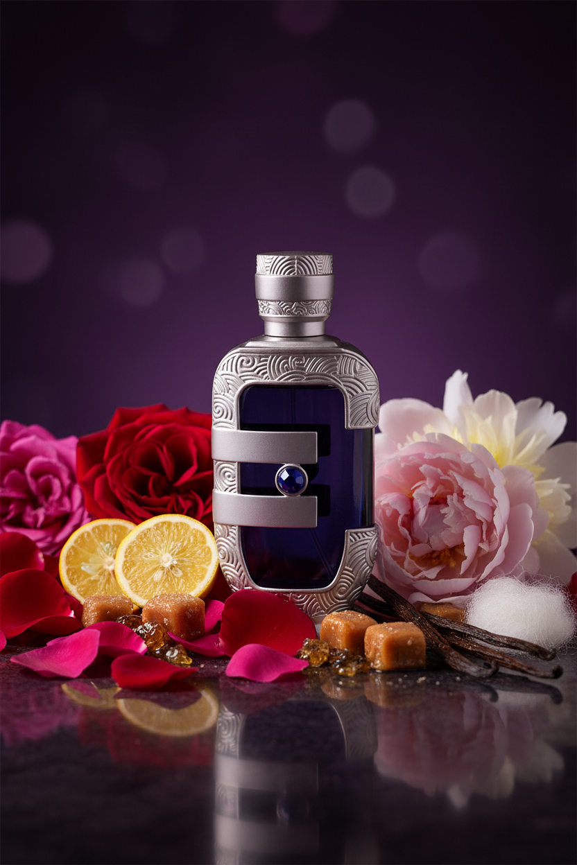 Lattafa Mashmoom bottle with fragrance ingredients