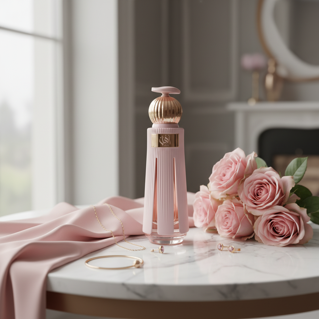 Ahl - Lifestyle white marble with pink roses and gold jewelry
