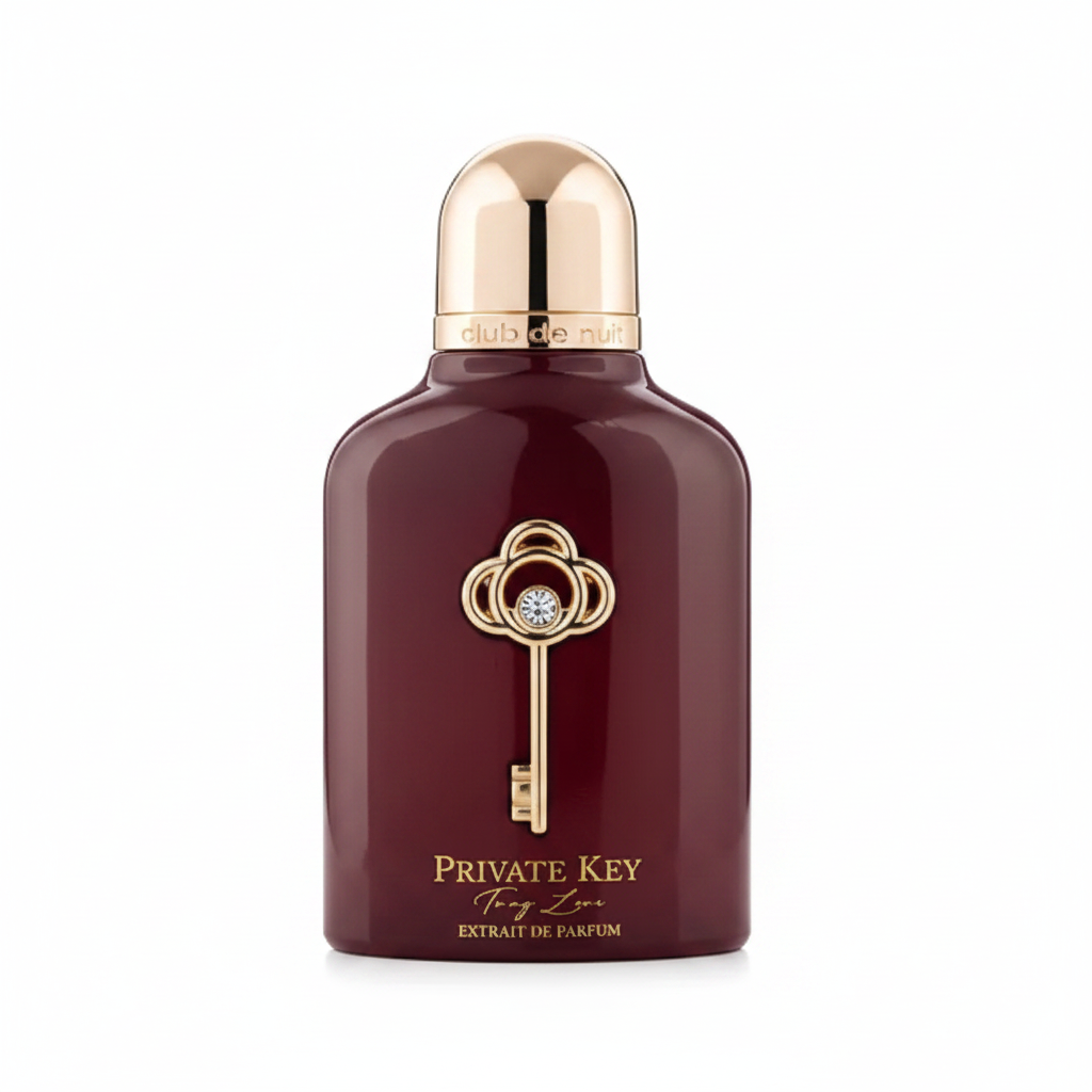 Armaf Private Key To Love - burgundy bottle with gold key on white background