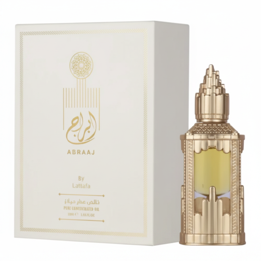 Lattafa Abraaj Concentrated Perfume Oil - bottle and box on white background