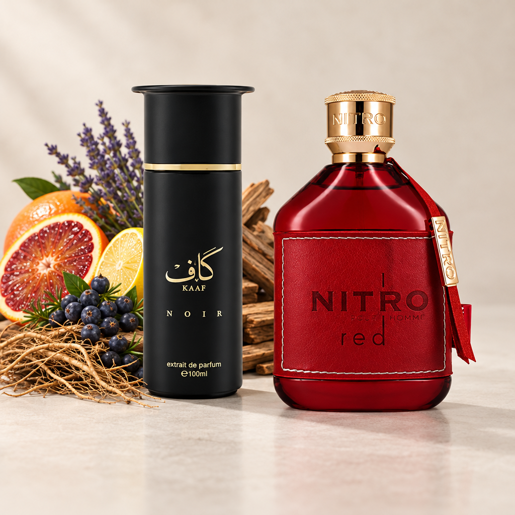 Kaaf Noir and Nitro Red with Kaaf Noir fragrance ingredients