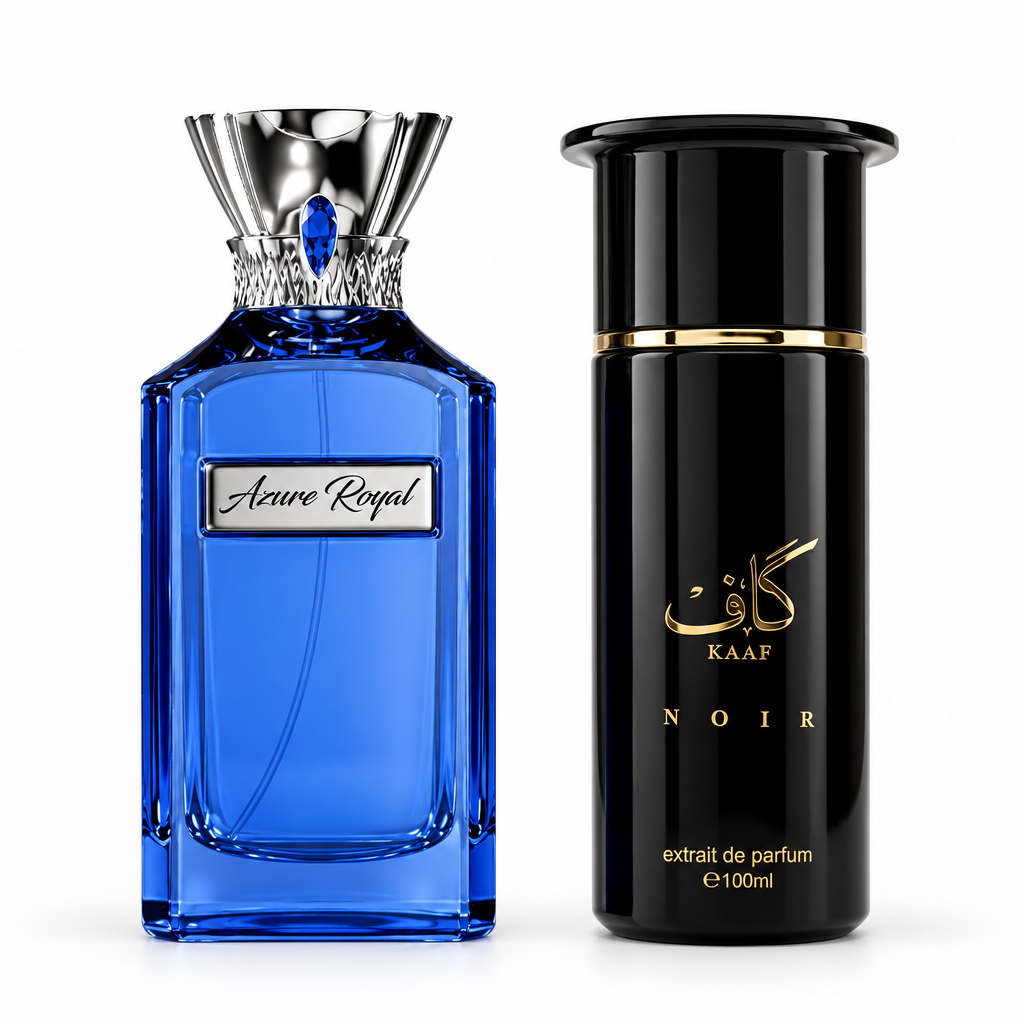 Azure Royal and Kaaf Noir on white