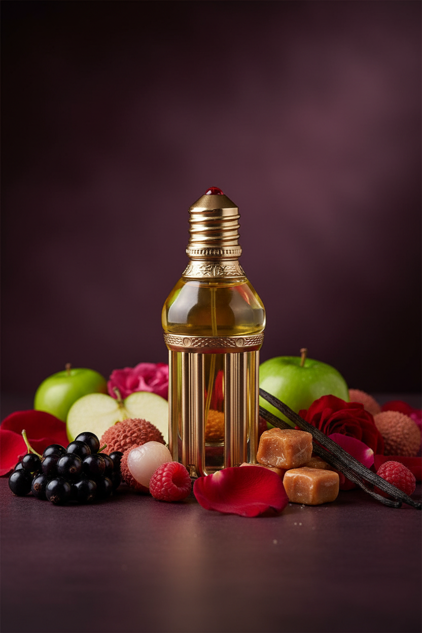 Lattafa Esraa bottle with fragrance ingredients