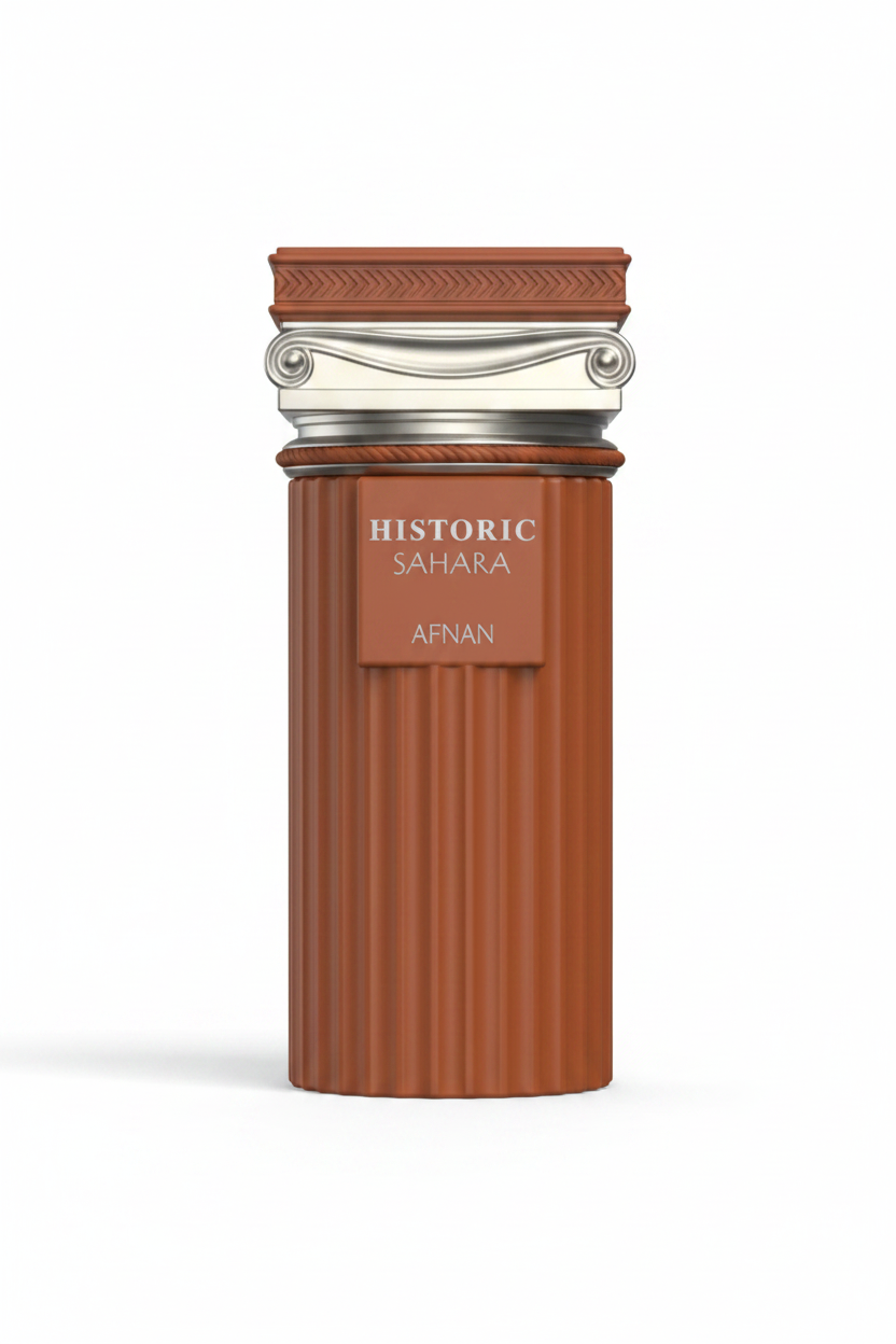 Afnan Historic Sahara Eau De Parfum terracotta column bottle on white background