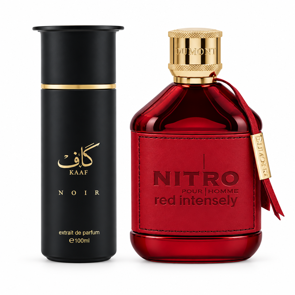 Kaaf Noir and Dumont Nitro Red Intensely on white