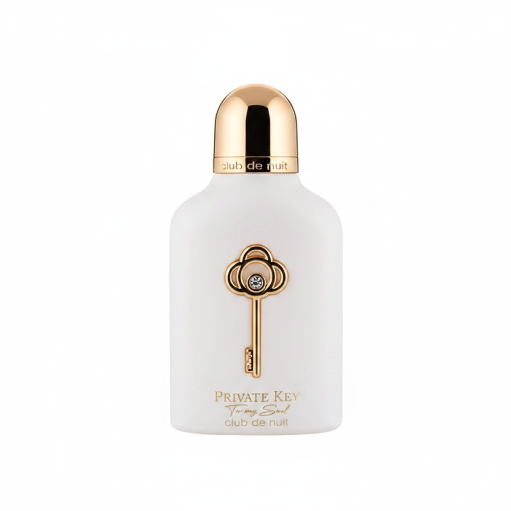 Armaf Private Key To My Soul - white frosted bottle with gold rose-key on white background
