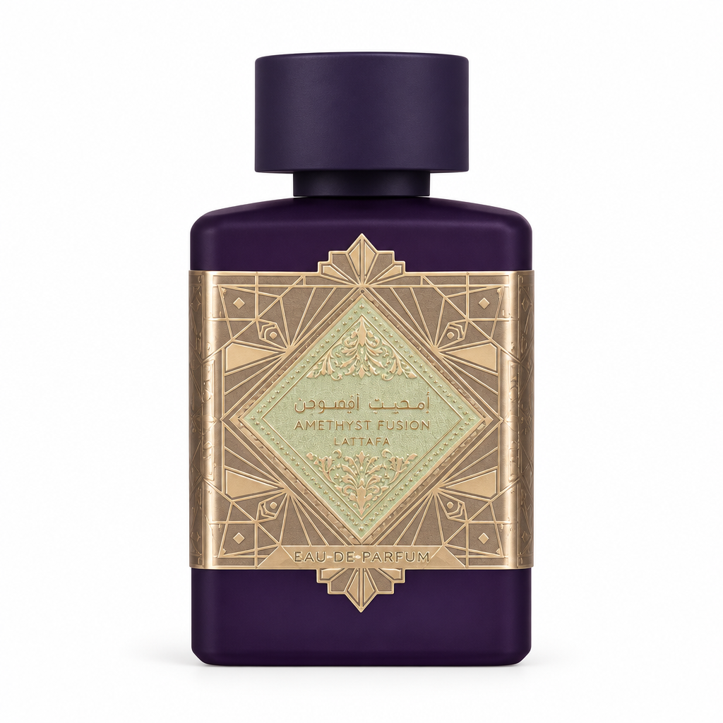 Lattafa Amethyst Fusion Eau de Parfum bottle on white