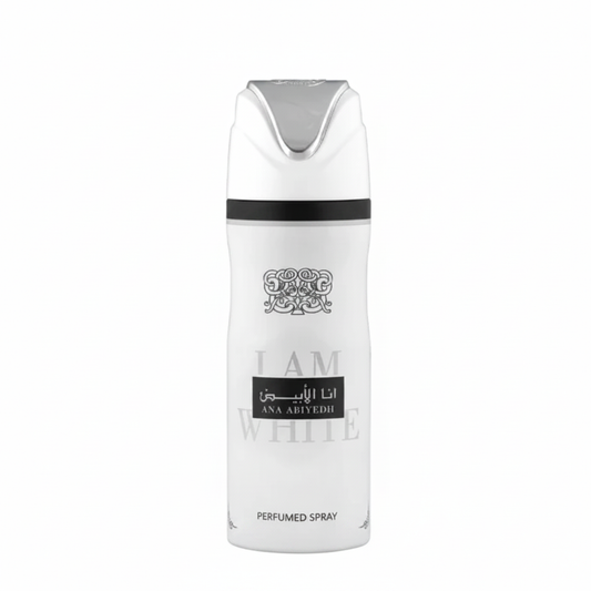 Lattafa Ana Abiyedh I Am White Perfumed Deodorant Spray - can on white background