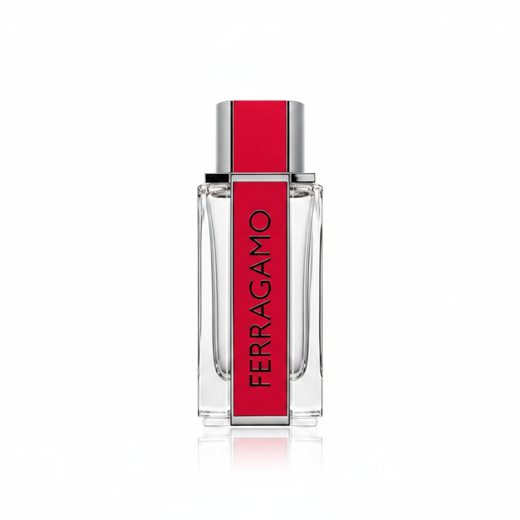 Ferragamo Red Leather Pour Homme - bottle on white background
