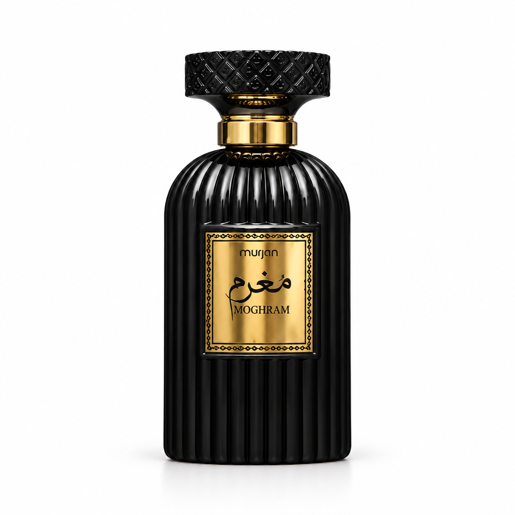 Dumont Murjan Moghram black perfume bottle on a white background