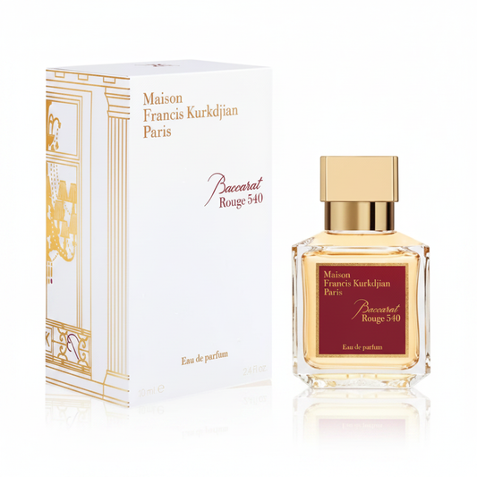 Baccarat Rouge 540 bottle and box on white background