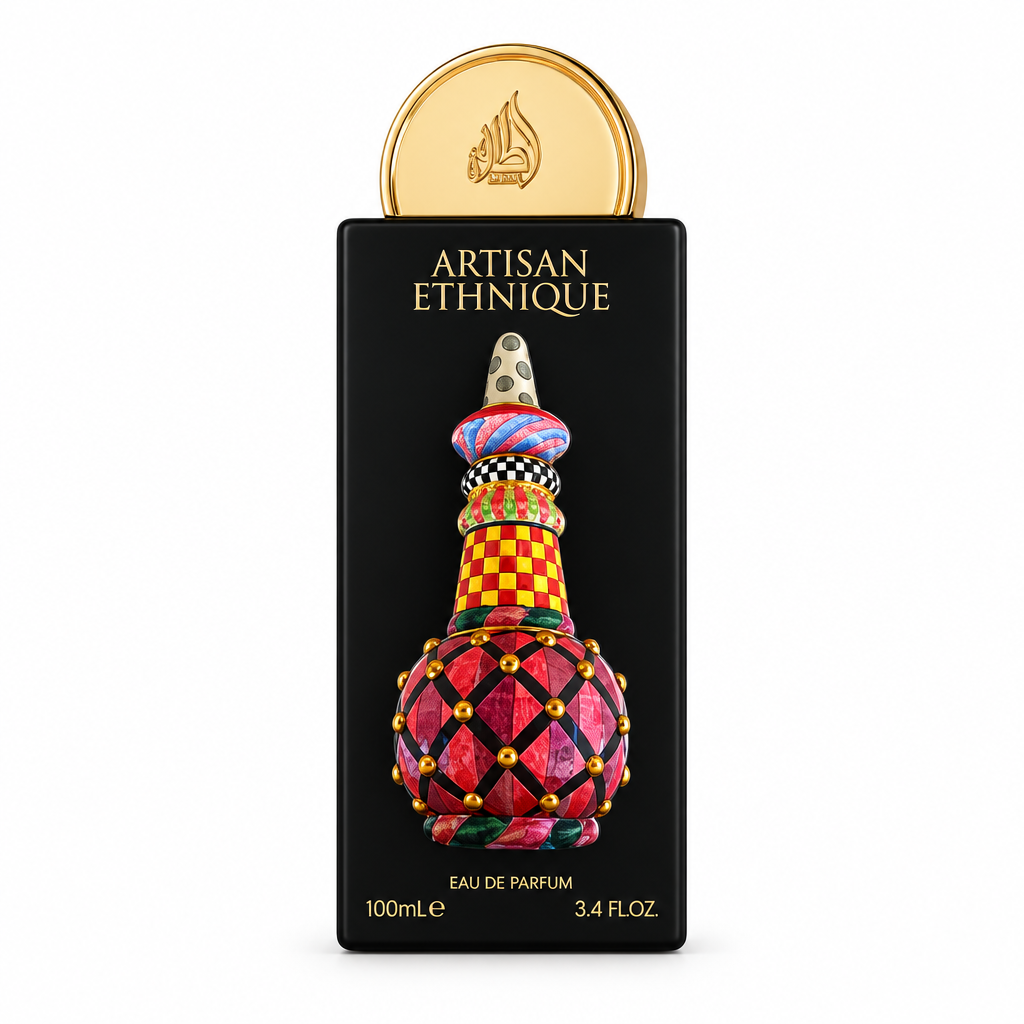 Lattafa Pride Artisan Ethnique perfume bottle on white background