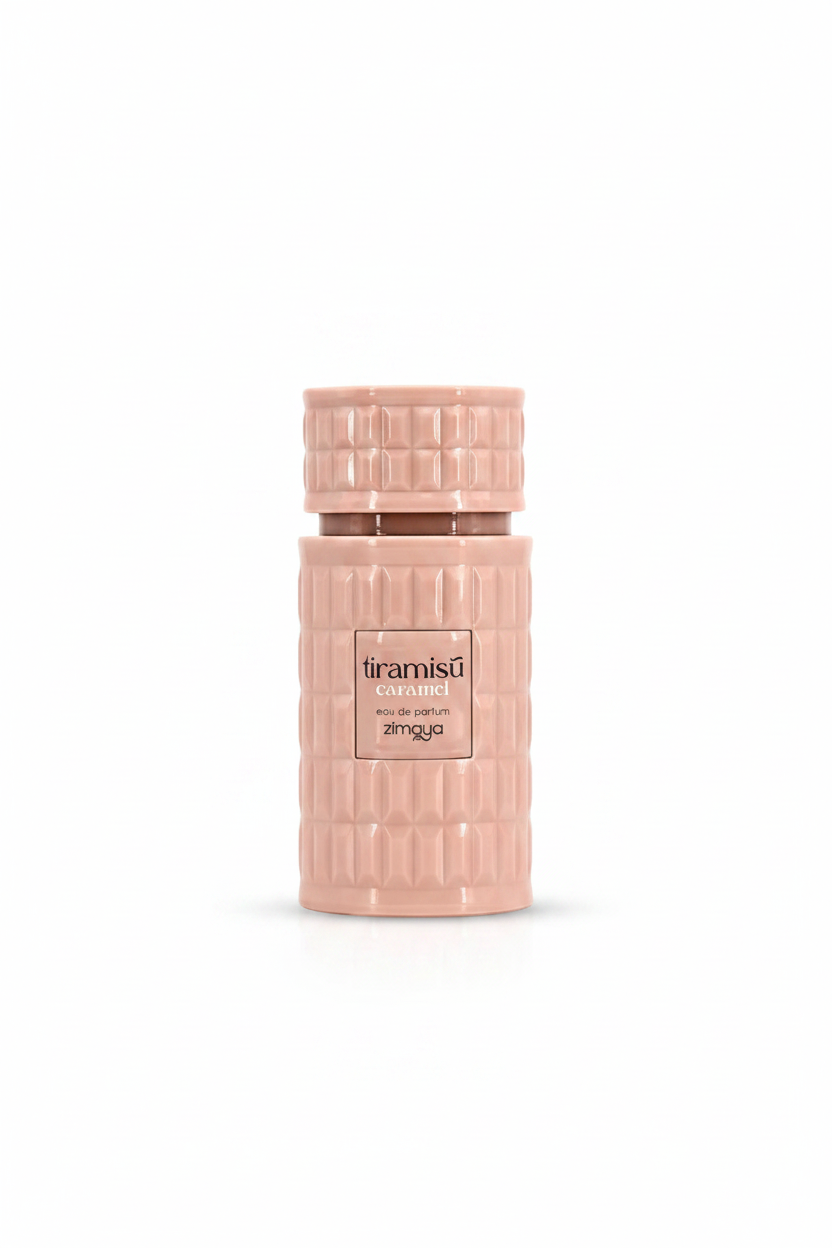 Afnan Zimaya Tiramisu Caramel Eau De Parfum bottle on white background