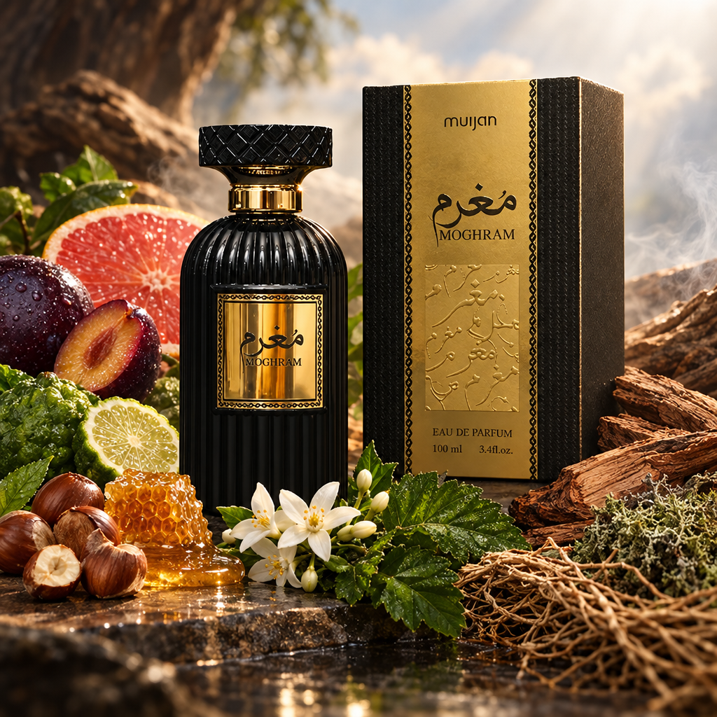 Dumont Murjan Moghram with plum, citrus, hazelnuts, honey, flowers and woody fragrance note accents