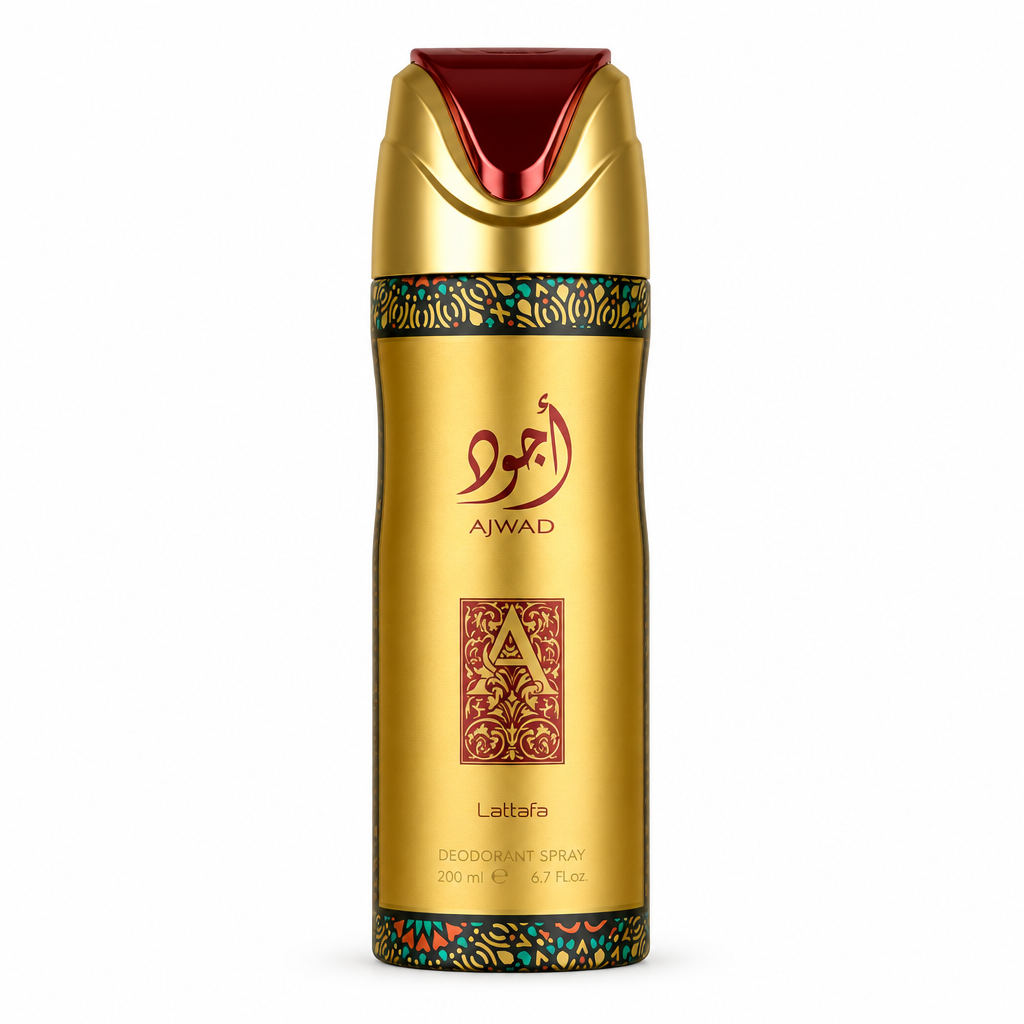 Lattafa Ajwad Deodorant Spray 6.7 oz on a white background